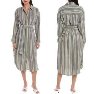 Mara Hoffman Sylvia Stripe Shirt Dress XS Lilac Multi Organic Cotton Midi Belted